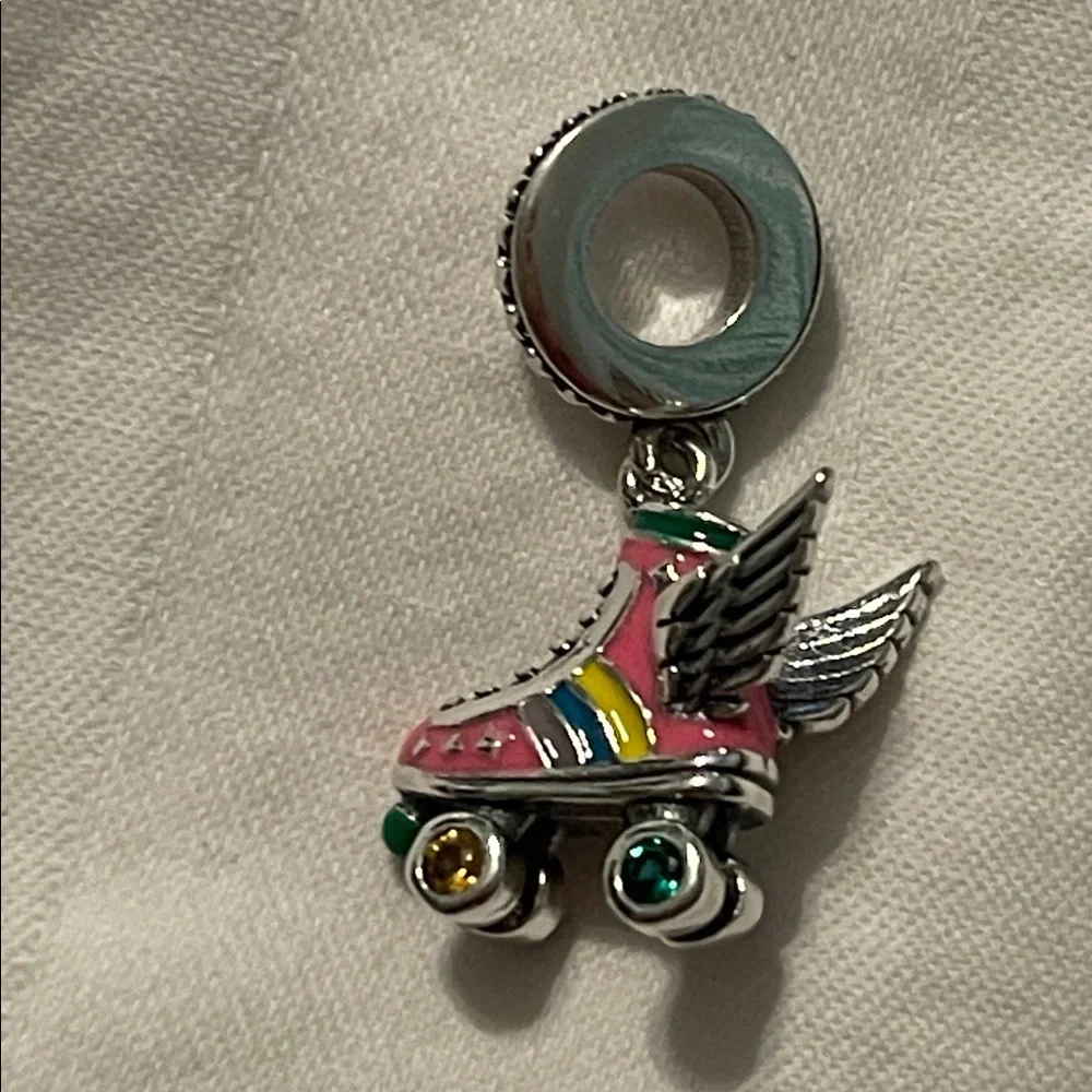 Pandora 925 Sterling Silver Colorful Roller Skate Charm Pendant with Wings - Picture 7 of 14